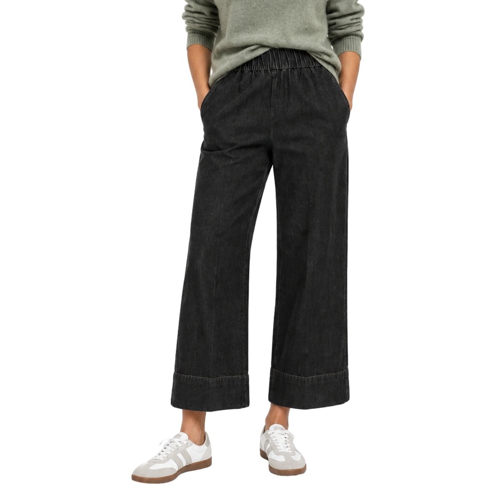 Everlane The Easy Jean Size 4 Black Organic Cotton Wide Leg Elastic Waist Pants